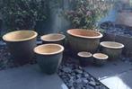 Oud Hollandse Kwaliteit terracotta potten groene geglazuurde, Tuin en Terras, Bloempotten, Rond, Zo goed als nieuw, Terracotta
