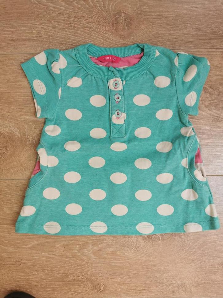 Hema stippen jurk groen/wit maat 56, Kinderen en Baby's, Babykleding | Maat 56, Gebruikt, Meisje, Jurkje of Rokje, Ophalen of Verzenden