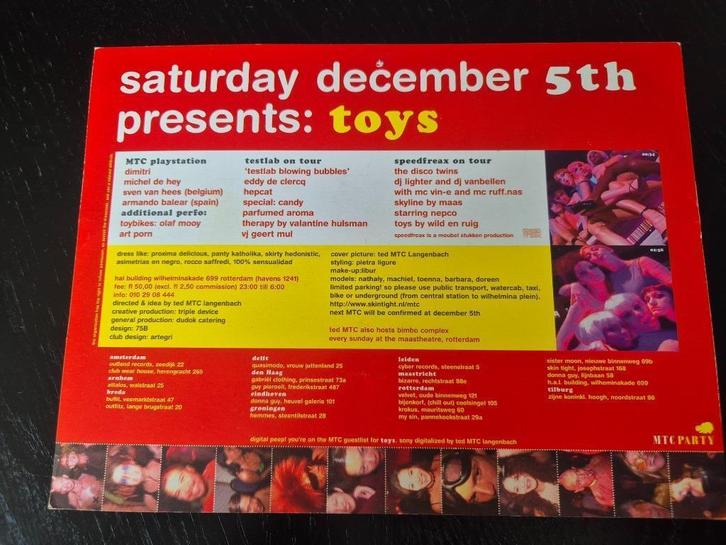 MTC party Toys flyer house scene Rotterdam jaren 90, Verzamelen, Overige Verzamelen, Zo goed als nieuw, Ophalen of Verzenden
