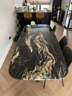 Marmer Eettafel Belvedere kwartsiet zwart/goud | Op Maat, Huis en Inrichting, 200 cm of meer, Nieuw, Luxury, modern, 100 tot 150 cm