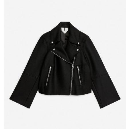 Arket - Dames Bikerjack van wolmi, Kleding | Dames, Jasjes, Kostuums en Pakken, Nieuw, Jasje, Maat 42/44 (L), Zwart, Ophalen of Verzenden