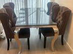 Moderne Eethoek met Zwarte Tafel en Luxe Stoelen, Ophalen, Zo goed als nieuw, 4 tot 6 stoelen