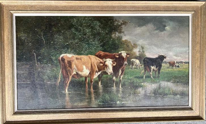 Henry Schouten, Koeien langs een vaart, Antiek en Kunst, Kunst | Schilderijen | Klassiek, Ophalen of Verzenden