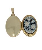Foto medaillon 14k gouden hanger blauwe camee antiek dames, Verzenden, Goud, Hanger, Met edelsteen