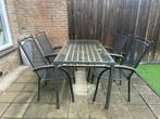 Tuinset; tafel met glazen blad en 4 stoelen, Tuin en Terras, Tuinsets en Loungesets, Ophalen, 4 zitplaatsen, Eettafel, Aluminium