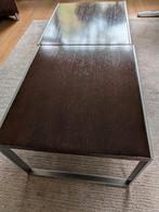Salontafels 2x donker eikenblad, aluminium onderstel, Gebruikt, 55 tot 75 cm, Rechthoekig, Hout