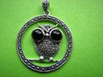 Mooie Grote Ronde Zilveren Hanger - Uiltje met grote ogen, Verzenden, Zilver, Hanger