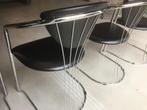 4 Italiaanse design stoelen. Chroombuis en zwart kunstleer, Ophalen, Zo goed als nieuw, Zwart