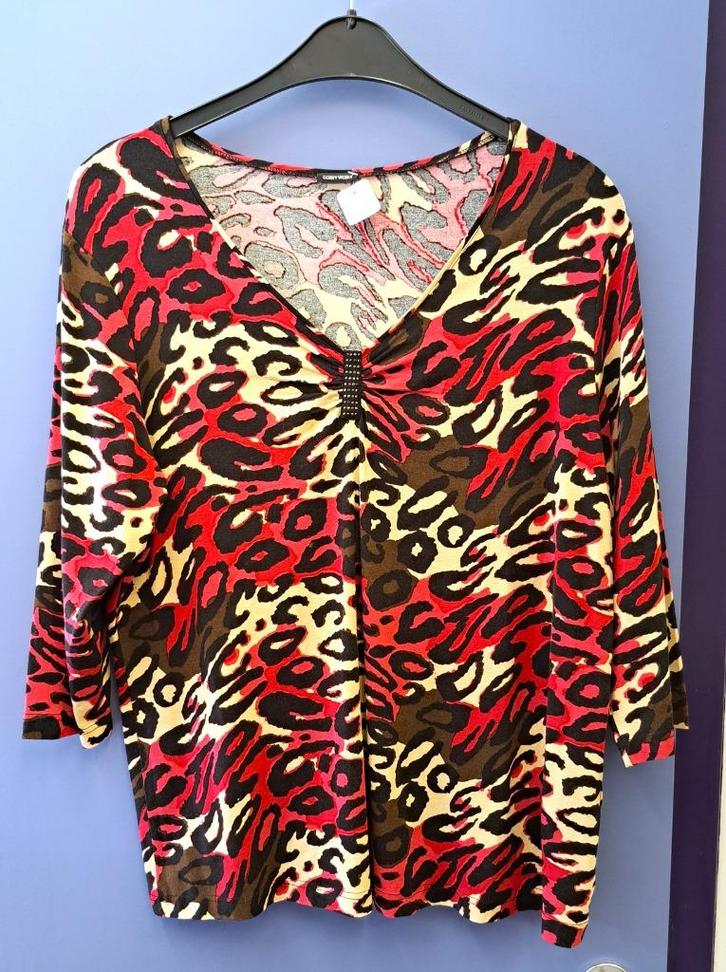 Gerry Weber shirt 3/4 mouw rood bruin luipaardprint 44 41399, Kleding | Dames, T-shirts, Zo goed als nieuw, Maat 42/44 (L), Rood