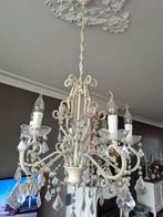 Witte kroonluchter met kristallen, 50 tot 75 cm, Klassiek, Ophalen of Verzenden, Zo goed als nieuw