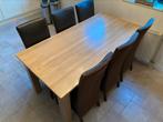 Massief licht eiken eettafel incl. 6 Lloyd Loom stoelen, Ophalen, Gebruikt, Eikenhout, 50 tot 100 cm