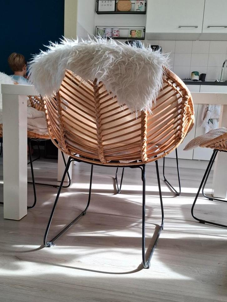 Eetkamerstoelen 6 stuks riet met metalen poot rotan, Huis en Inrichting, Stoelen, Gebruikt, Vijf, Zes of meer stoelen, Metaal