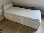 Brimnes bed met 2 opberglades, lattenbodem, matras 90x200 cm, Ophalen, 90 cm, Eenpersoons, Wit