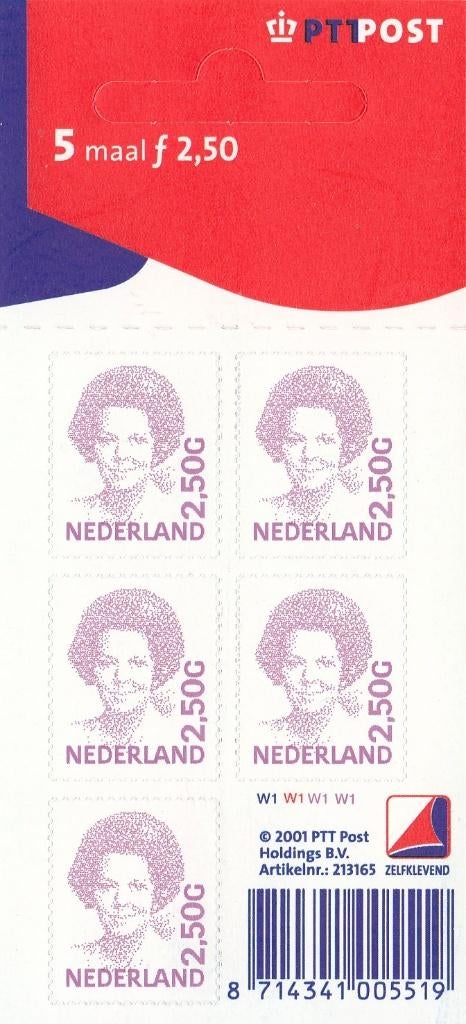 Nederland V1499b hangvelletje Beatrix Inversie 2 gld 50 cent, Postzegels en Munten, Postzegels | Nederland, Ophalen of Verzenden