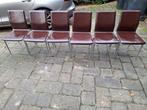 6 bruin leren eetkamerstoelen met aluminium onderstel, Huis en Inrichting, Stoelen, Ophalen, Gebruikt, Bruin, Leer