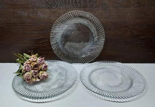 4 glazen gebaksbordjes, Antiek en Kunst, Antiek | Glas en Kristal, Ophalen of Verzenden