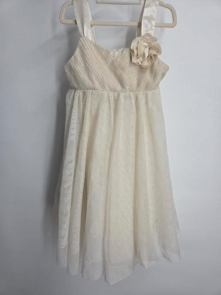 H&M beige gouden glitter jurkje maat 104, Kinderen en Baby's, Kinderkleding | Maat 104, Zo goed als nieuw, Meisje, Jurk of Rok