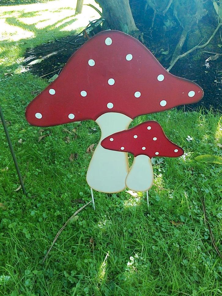 Grote Paddenstoel silhouet, tuinsteker, rood met wit, Tuin en Terras, Tuinbeelden, Nieuw, Metaal, Ophalen of Verzenden