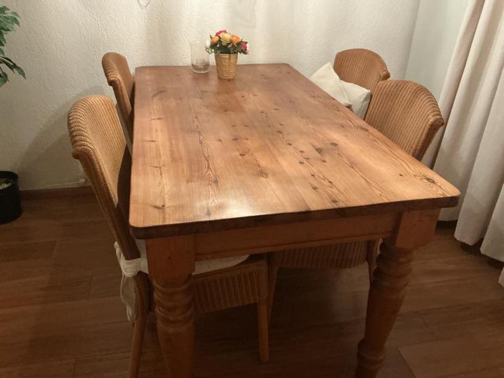 Eettafel met 4 Loom stoelen, Huis en Inrichting, Stoelen, Gebruikt, Vier, Hout, Bruin, Ophalen