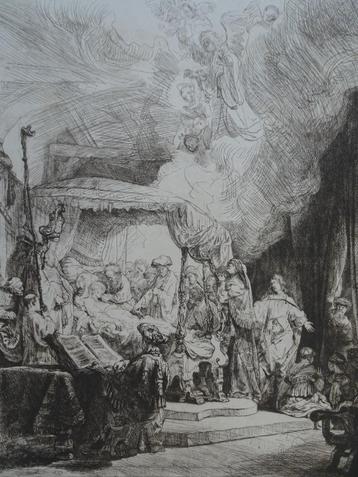 Gravure het sterfbed van Maria, Rembrandt, Roeloffzen 1904  beschikbaar voor biedingen