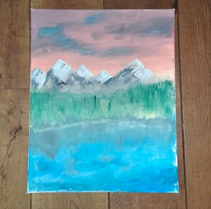 Bob Ross Geïnspireerd Landschap, Antiek en Kunst, Kunst | Schilderijen | Klassiek, Ophalen of Verzenden