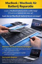 MacBook / MacBook Air batterij reparatie, Computers en Software, Apple Macbooks, Ophalen of Verzenden, Zo goed als nieuw