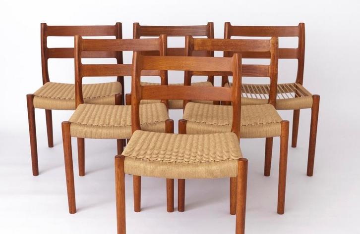 Set van 6 vintage Niels Otto Møller stoelen model 84, Antiek en Kunst, Antiek | Meubels | Stoelen en Banken, Ophalen