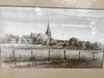 Pentekening Dorpsgezicht met Kerk - Gesigneerd door T.Evink, Antiek en Kunst, Kunst | Tekeningen en Foto's, Ophalen