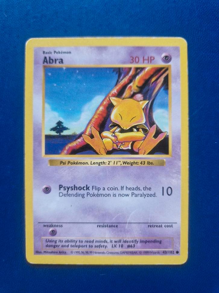 Pokemon Abra shadowless base set kaart, Hobby en Vrije tijd, Verzamelkaartspellen | Pokémon, Zo goed als nieuw, Losse kaart, Ophalen of Verzenden