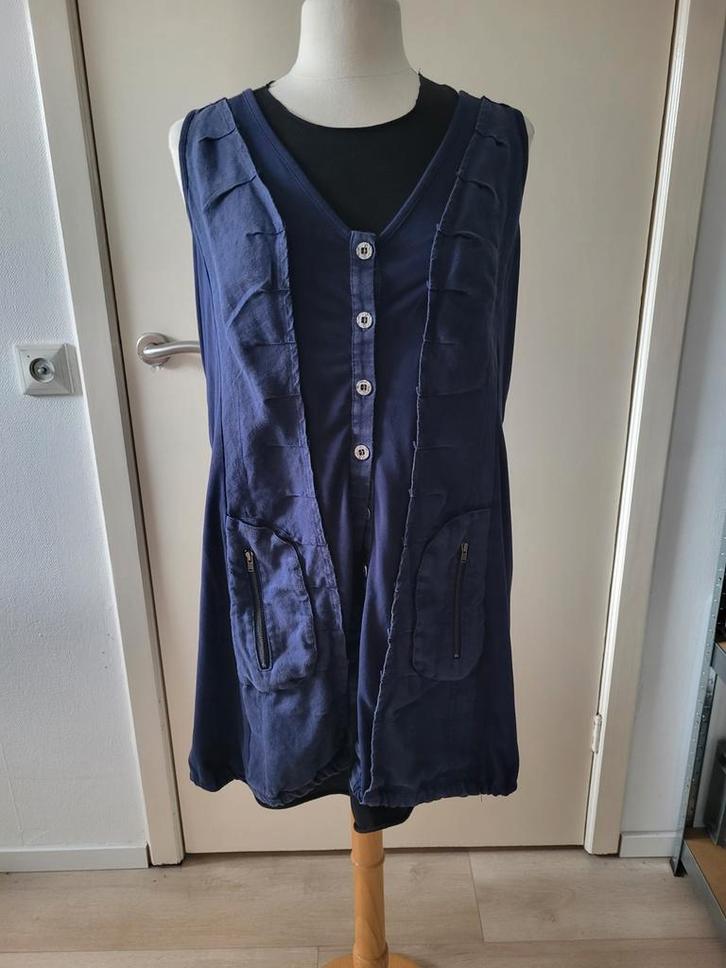Stoer Linnen Gilet - Maat 42 - Donkerblauw, Kleding | Dames, Tops, Zo goed als nieuw, Maat 42/44 (L), Blauw, Zonder mouw, Ophalen of Verzenden
