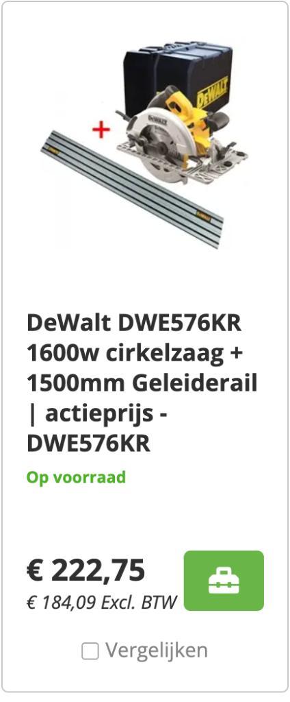 DeWalt DWE576K cirkelzaagmachine incl. geleiderail NIEUW!, Doe-het-zelf en Verbouw, Gereedschap | Zaagmachines, Nieuw, Cirkelzaag