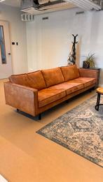 Lederen bank cognac 275cm breed, Huis en Inrichting, Banken | Bankstellen, Ophalen, Gebruikt, 200 tot 250 cm, Leer
