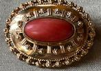 Prachtig 14 karaat Gouden Broche met grote bloedkoraal, Ophalen, Goud