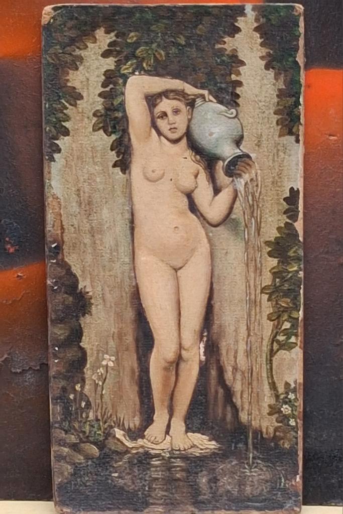 L. ROBBE (1806-1887), Nu á la Source. Miniatuur. 13/24 cm., Antiek en Kunst, Kunst | Schilderijen | Klassiek, Ophalen