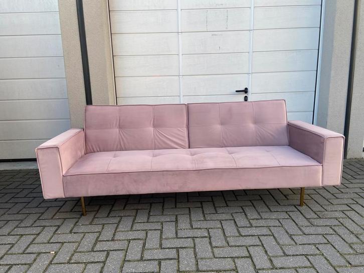 Slaapbank - Roze Velvet - Gratis Bezorging, Huis en Inrichting, Banken | Bankstellen, Zo goed als nieuw, Vierpersoons of meer