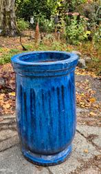 Blauwe geglazuurde bloempot - vorstbestendig, Tuin en Terras, Bloempotten, Gebruikt, Rond, Tuin, Aardewerk