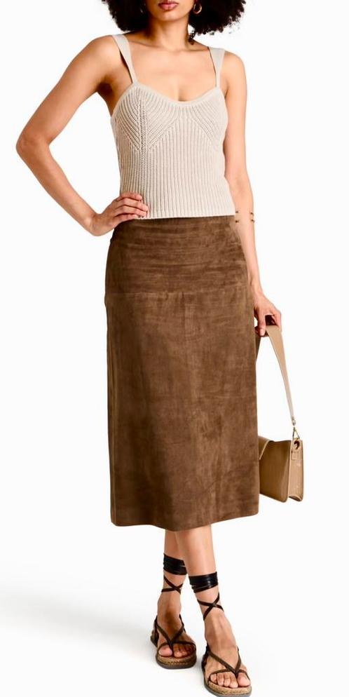 JOSEPH LUXE SUÈDE MIDI ROK, BRUIN, MAAT 38, (NEW €836)💖💖💖, Kleding | Dames, Rokken, Nieuw, Maat 38/40 (M), Bruin, Onder de knie