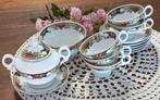 Oude brocante set van 5 kopjes, suikerpot en koekschaaltje, Antiek en Kunst, Ophalen of Verzenden