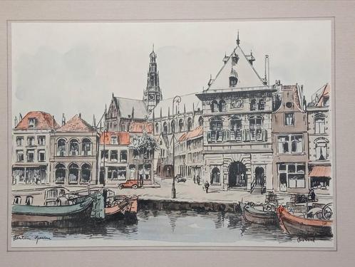 Haarlem litho Spaarne met kerk, Antiek en Kunst, Kunst | Litho's en Zeefdrukken, Verzenden