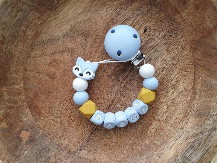 speenkoord vosje blauw met of zonder naam €10,95, Kinderen en Baby's, Kraamcadeaus en Geboorteborden, Nieuw, Kraamcadeau, Ophalen of Verzenden