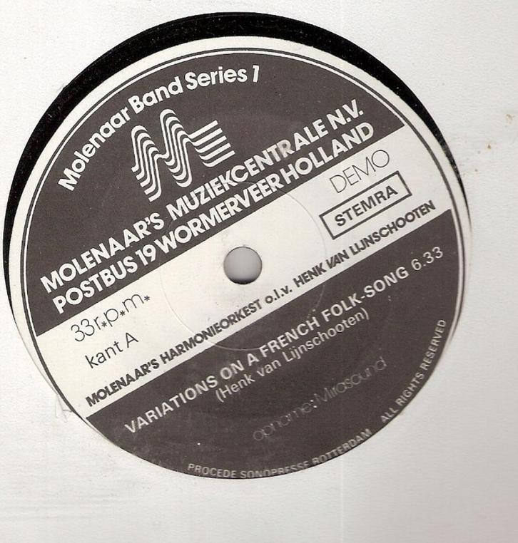 Molenaar Band Serie (Demo) - HaFaBra/KMK - Sonopresse vinyl, Verzamelen, Militaria | Algemeen, Landmacht, Nederland, Ophalen