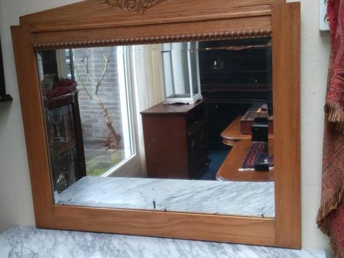 WANDSPIEGEL, facetgeslepen, massief eiken lijst, 84x 73 cm, Huis en Inrichting, Woonaccessoires | Spiegels, Gebruikt, 75 tot 100 cm
