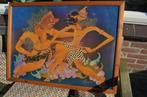 Grote gesigneerde batik 2 vechtende goden/demonen? Indonesie, Antiek en Kunst, Ophalen of Verzenden