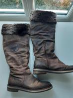 Stoere leren laarzen met nep bontrand en warme voering mt 37, Ophalen of Verzenden, Zo goed als nieuw, Bruin, Hoge laarzen