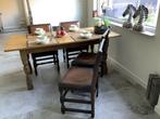 Stoelen echt leder, massief eiken, Huis en Inrichting, Ophalen, Gebruikt, Bruin, Hout