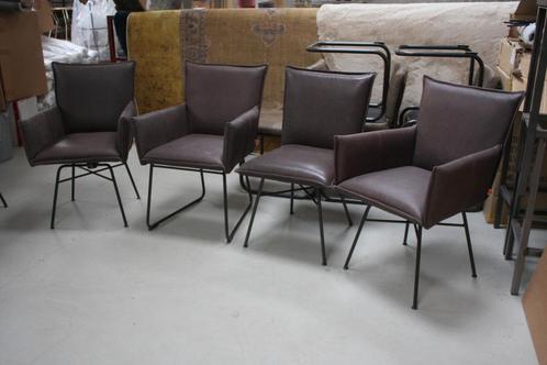 4 luxe eetkamerstoelen SANNE Jess Design leer draaibaar, Huis en Inrichting, Stoelen, Zo goed als nieuw, Vier, Leer, Metaal, Bruin