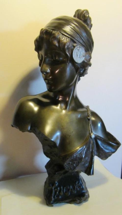 Antieke art nouveau brons: buste Emmanuel Villanis ca 1900, Antiek en Kunst, Kunst | Beelden en Houtsnijwerken, Ophalen