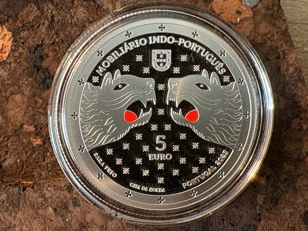 Portugal 2023 5€ Proof  Indo-Portugese meubels, Zilver, Ophalen of Verzenden, Losse munt, 5 euro