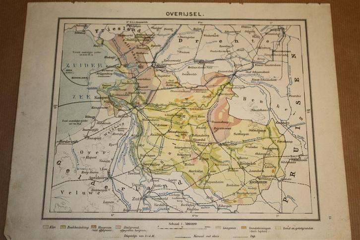 Antieke provinciekaart - Overijssel - Circa 1920, Boeken, Atlassen en Landkaarten, Gelezen, Landkaart, Nederland, 1800 tot 2000