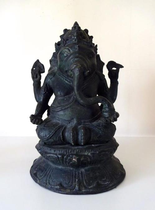 Bronzen beeld zittende Ganesha Aziatisch 0679-b, Antiek en Kunst, Antiek | Koper en Brons, Brons, Ophalen of Verzenden